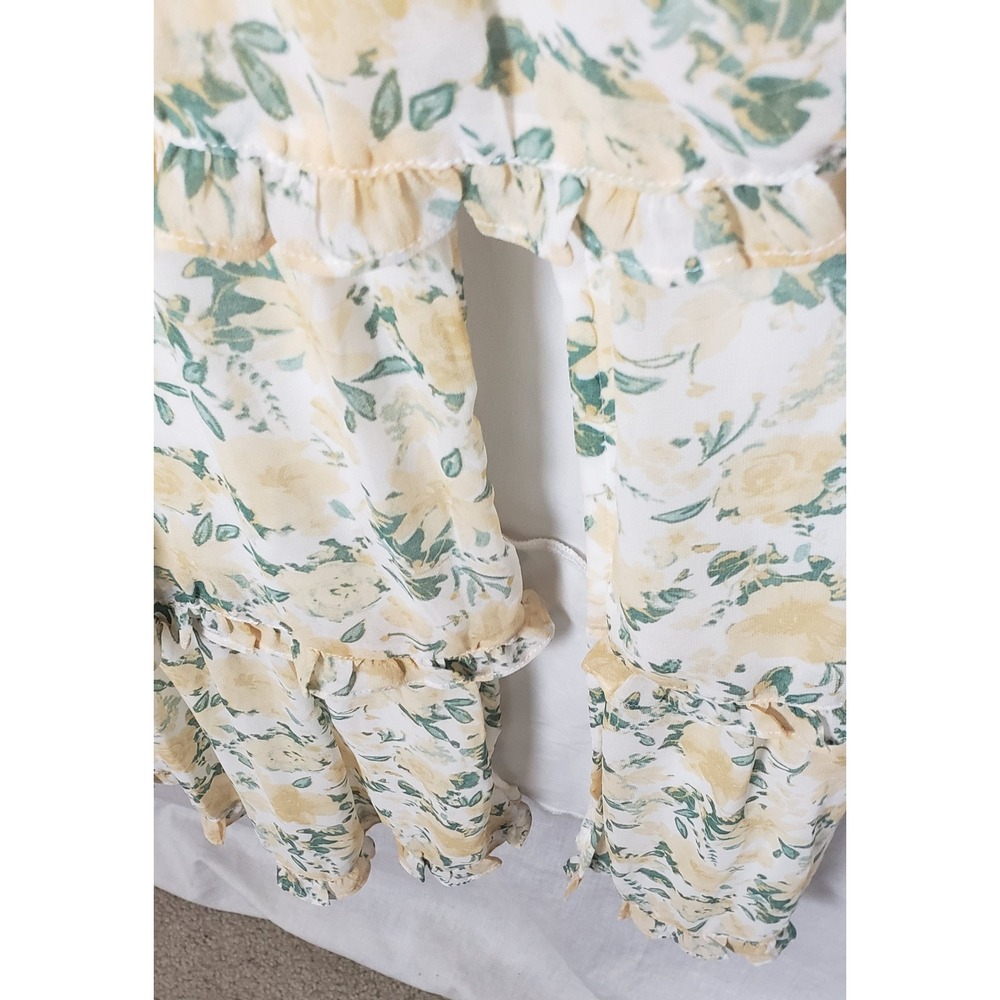 Crystal Doll Yellow Garden Floral Tiered Maxi Dress Lace Up Back Ruffle Trim M - Picture 6 of 12